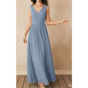 AW BRIDAL sz 4 S light dusty blue chiffon Gwyneth bridesmaid maxi dress NEW B131